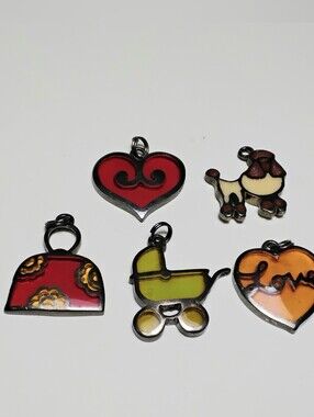 925 Silver 5 Lot Stained Glass Style Charms